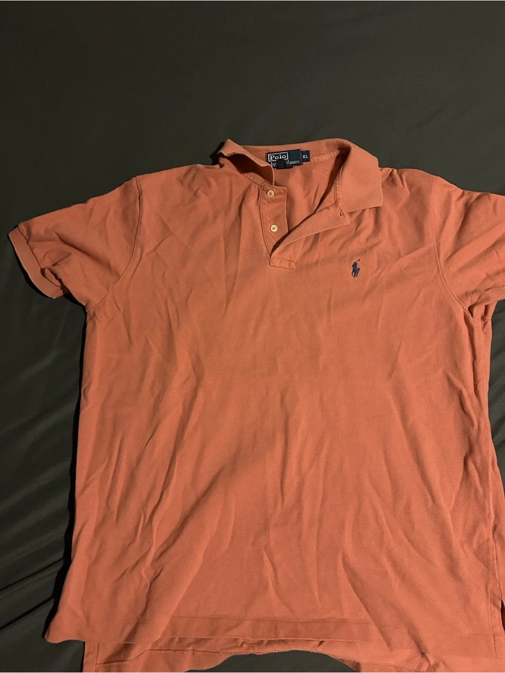 Ralph Lauren Men's Coral Orange Polo Shirt with Navy Pony